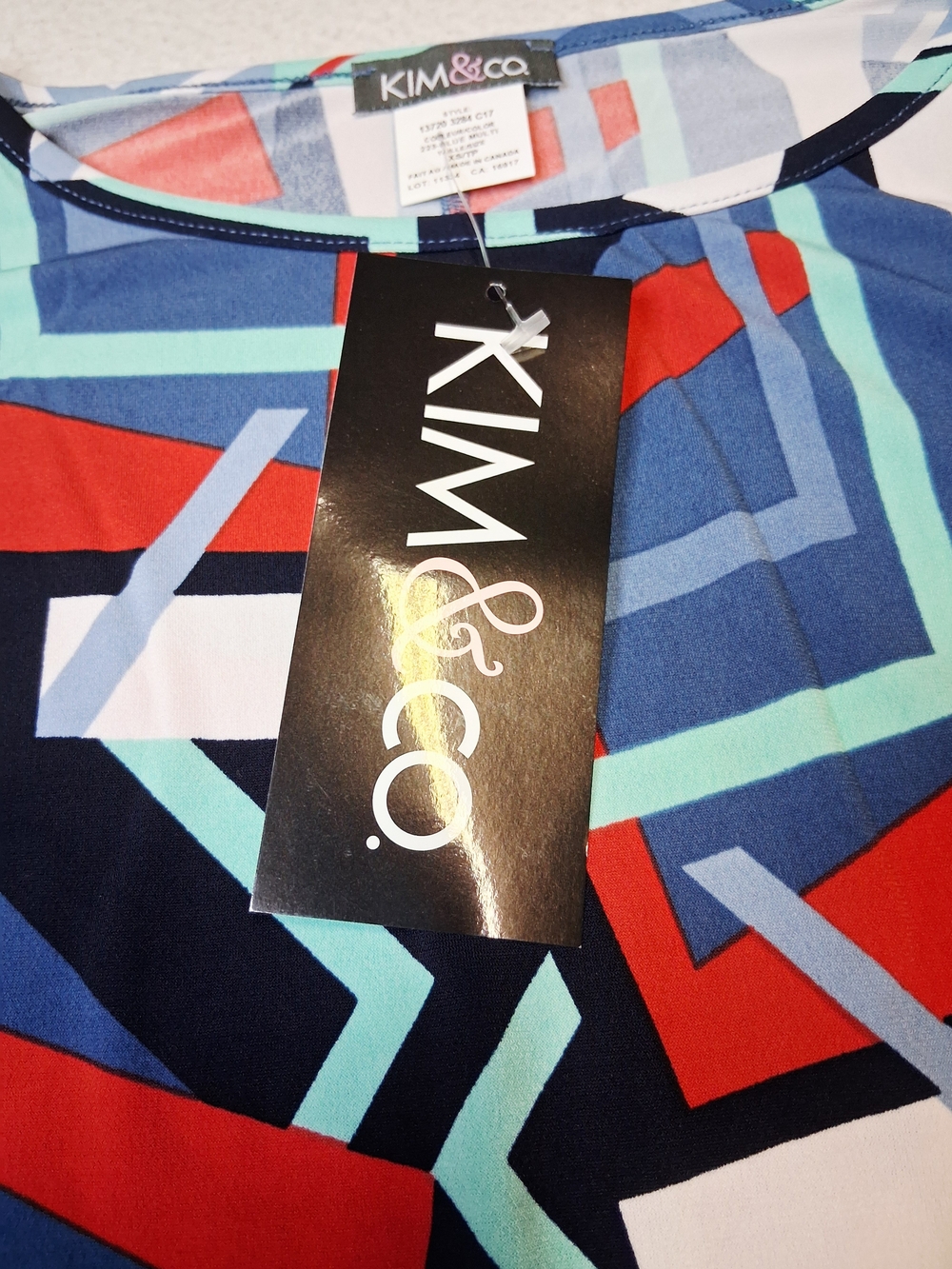 Geometric Scoop Neck Tunic in Navy, Red, Light Blue, Mint & White - Picture 3 of 8